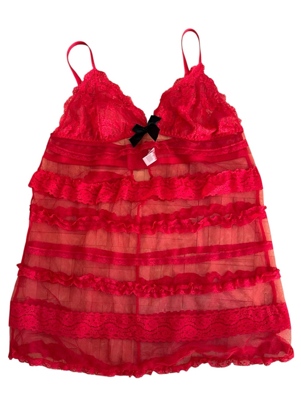 Vintage Torrid Red Lace & Mesh Tiered Babydoll Lingerie with Bow
